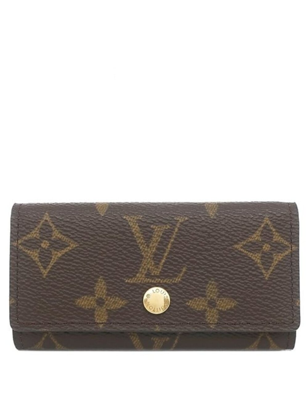 Louis Vuitton Key Case Multicles 4 Monogram Canvas Gold Brown Key Holder Coin